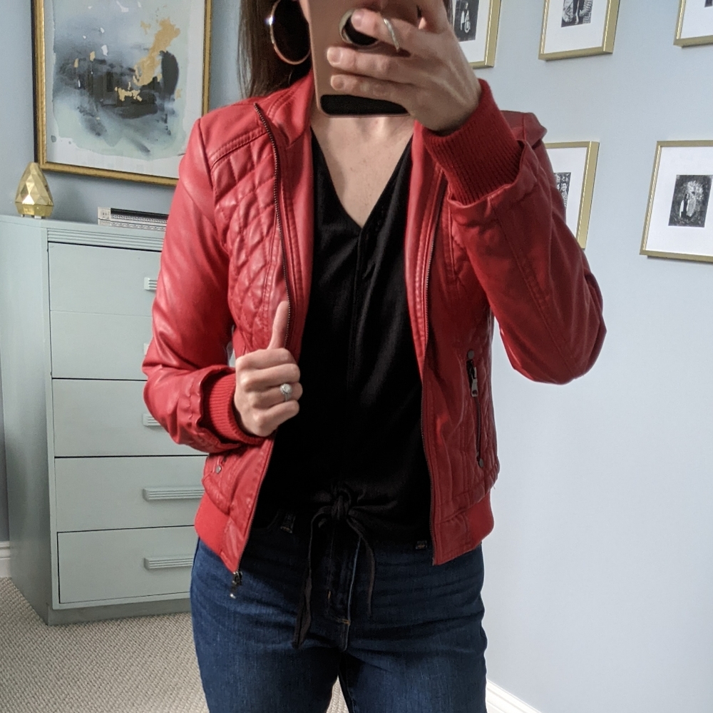 CiSono Red Faux Leather Jacket